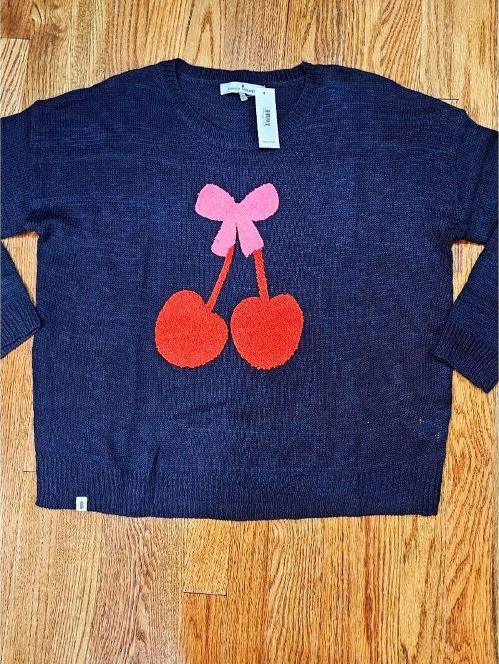 Simply Southern Navy Blue Cherry Knit Sweater L/XL